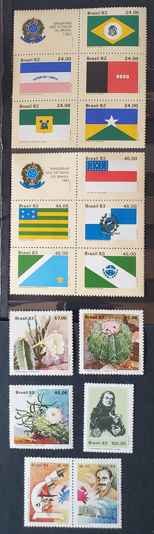 Brazil SC#1830/1892 1982-1983 State Flags - Cacti Issues, 5 VFNH Singles & 2 Blocks of 6, Click on Listing to See ALL Pictures, 2017 Scott Cat. $16.15