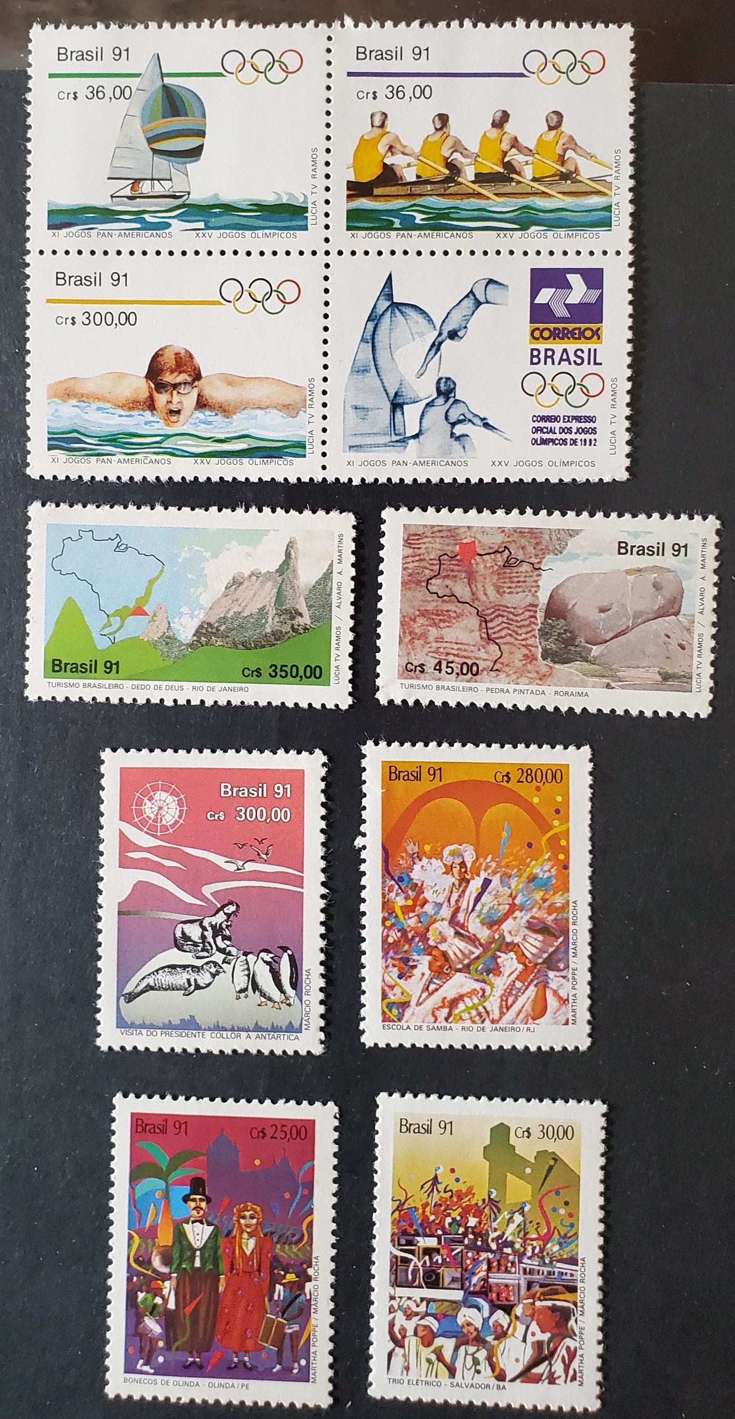 Brazil SC#2301/2323 1991 Carnivals - Tourism Issues, 6 VFNH Singles & Block of 4, Click on Listing to See ALL Pictures, 2017 Scott Cat. $16.4