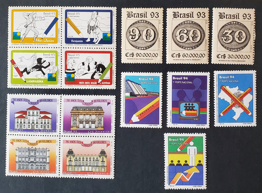 Brazil SC#2411/2435a 1993-1994 1st Brazilian Postage Stamps - National Literacy Program Issues, 7 VFNH Singles & 2 Blocks of 4, Click on Listing to See ALL Pictures, 2017 Scott Cat. $18.35