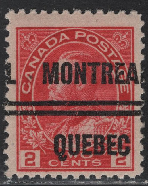 Lot 93A (C) Canada  #106ii 2c Deep Rose Red King George V, 1911-1925 Admiral Issue, A FNH Single, Paper ABN-B, Retouched Frameline, Montreal Style 4 Precancel, Perf 12.