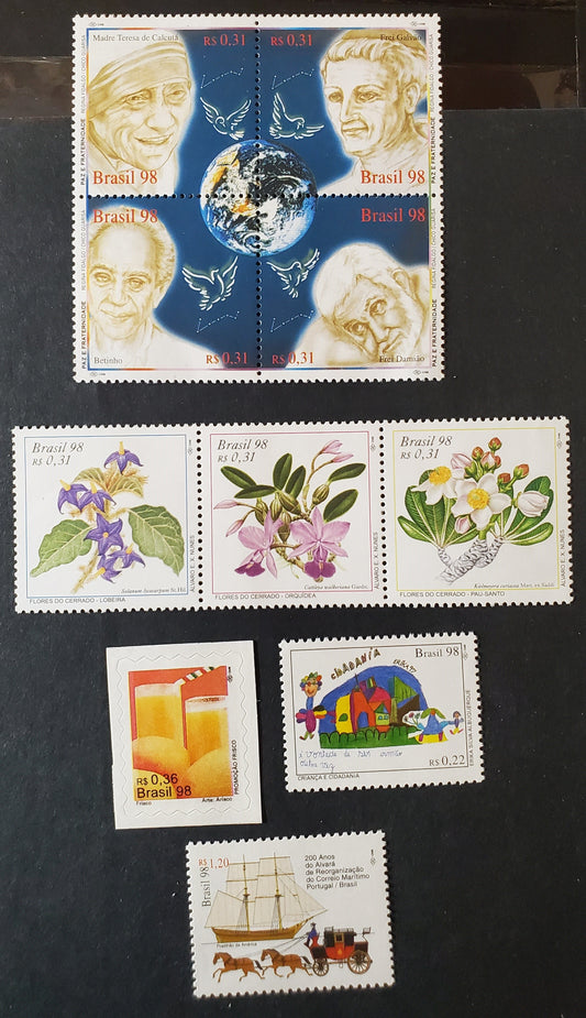 Brazil SC#2690/2695 1998 Child & Citizenship Stamp Design - Humanitarians Issues, 3 VFNH Singles, A Strip of 3 and Block of 4, Click on Listing to See ALL Pictures, 2017 Scott Cat. $16.1