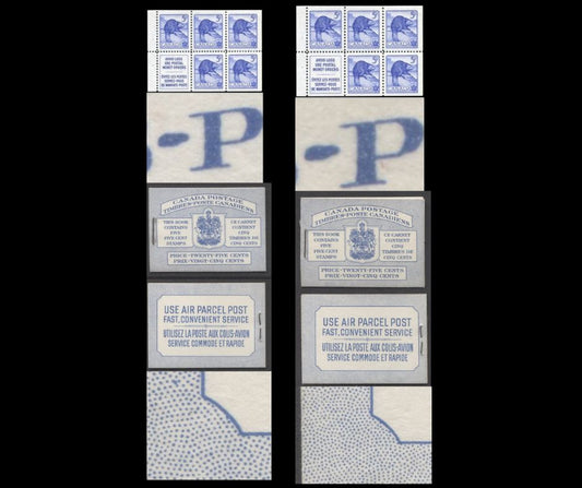 Canada #BK48aBIIIgMi&Mii 1954 Wildlife Issue, Two Complete 25c Bilingual Booklets Made Up Of 5c Blue, One Pane Of 5+Label, Front cover IIIg, Back Cover Mi and Mii, Type II Cover, Ribbed Paper
