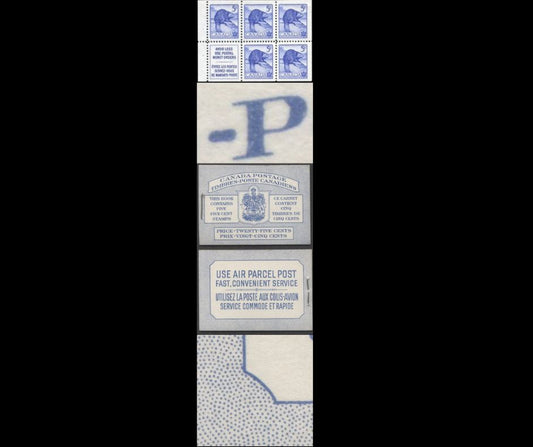 Canada #BK48aBIIIhMii 1954 Wildlife Issue, A Complete 25c Bilingual Booklet Made Up Of 5c Blue, One Pane Of 5+Label, Front cover IIIh, Back Cover Mii, Type II Cover, Smooth Paper