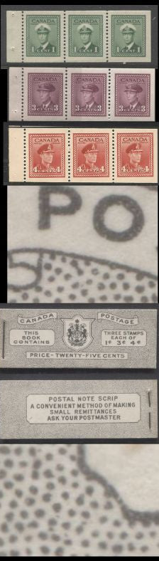 Lot 373 Canada #BK38a 1942-1947 War Issue, A Complete 25c English Booklet With 1c Green, 3c Rosy Plum & Dark Carmine, Panes Of 3. Front Cover IVa, Back Cover Haii, Type II Cover, 7c & 6c Rates, 'Postmaster' , 5,464,000 Issued, CBN-FFFFF & CBN-DDDDD Papers