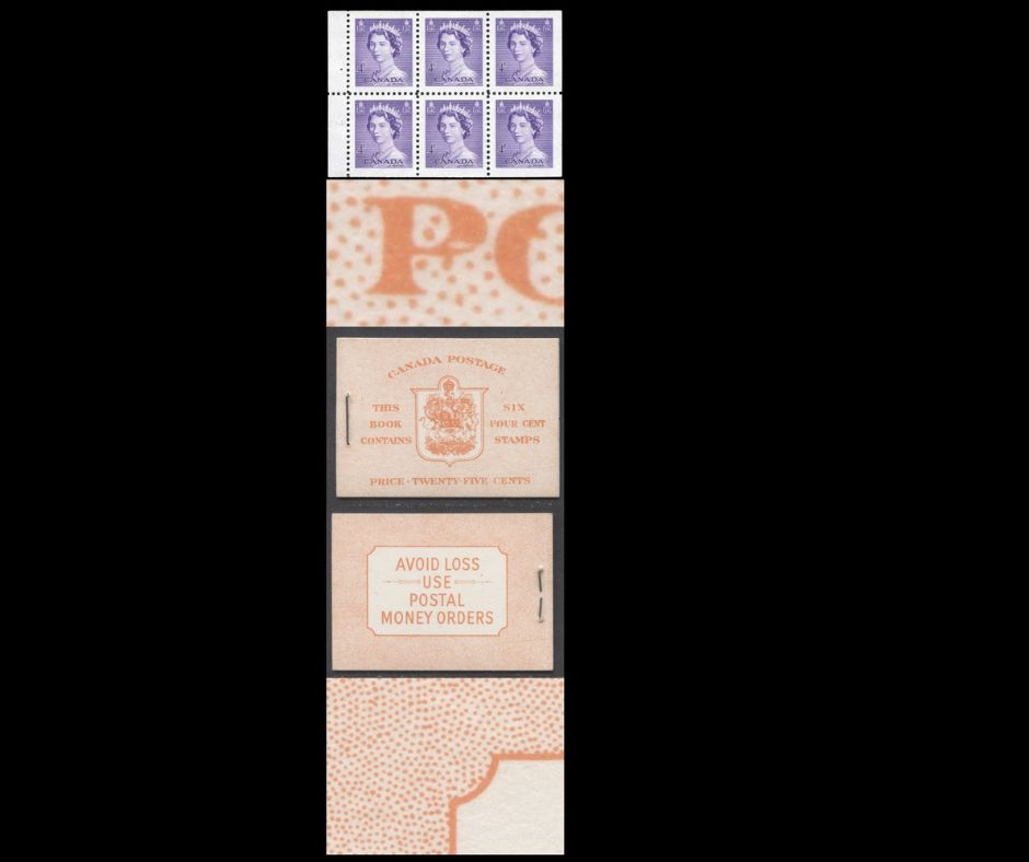 Canada #BK45EIIiEi 1953 Karsh Issue, A Complete 25c English Booklet Made Up Of 4c Violet, 1 Pane Of 6, Front cover IIi, Back Cover Ei, Type II Cover, No Rate Page