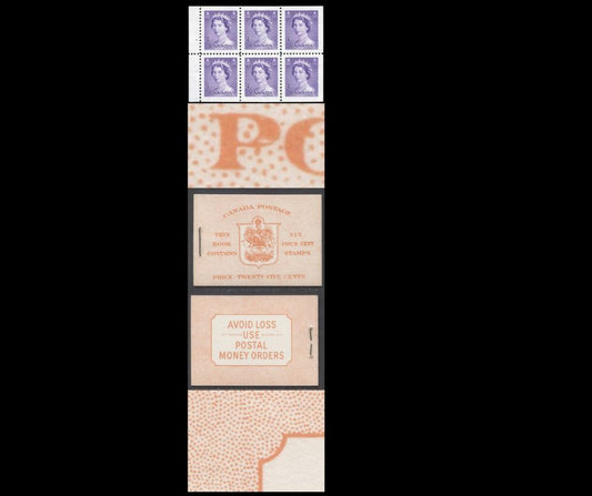 Canada #BK45EIIiEi 1953 Karsh Issue, A Complete 25c English Booklet Made Up Of 4c Violet, 1 Pane Of 6, Front cover IIi, Back Cover Ei, Type II Cover, No Rate Page