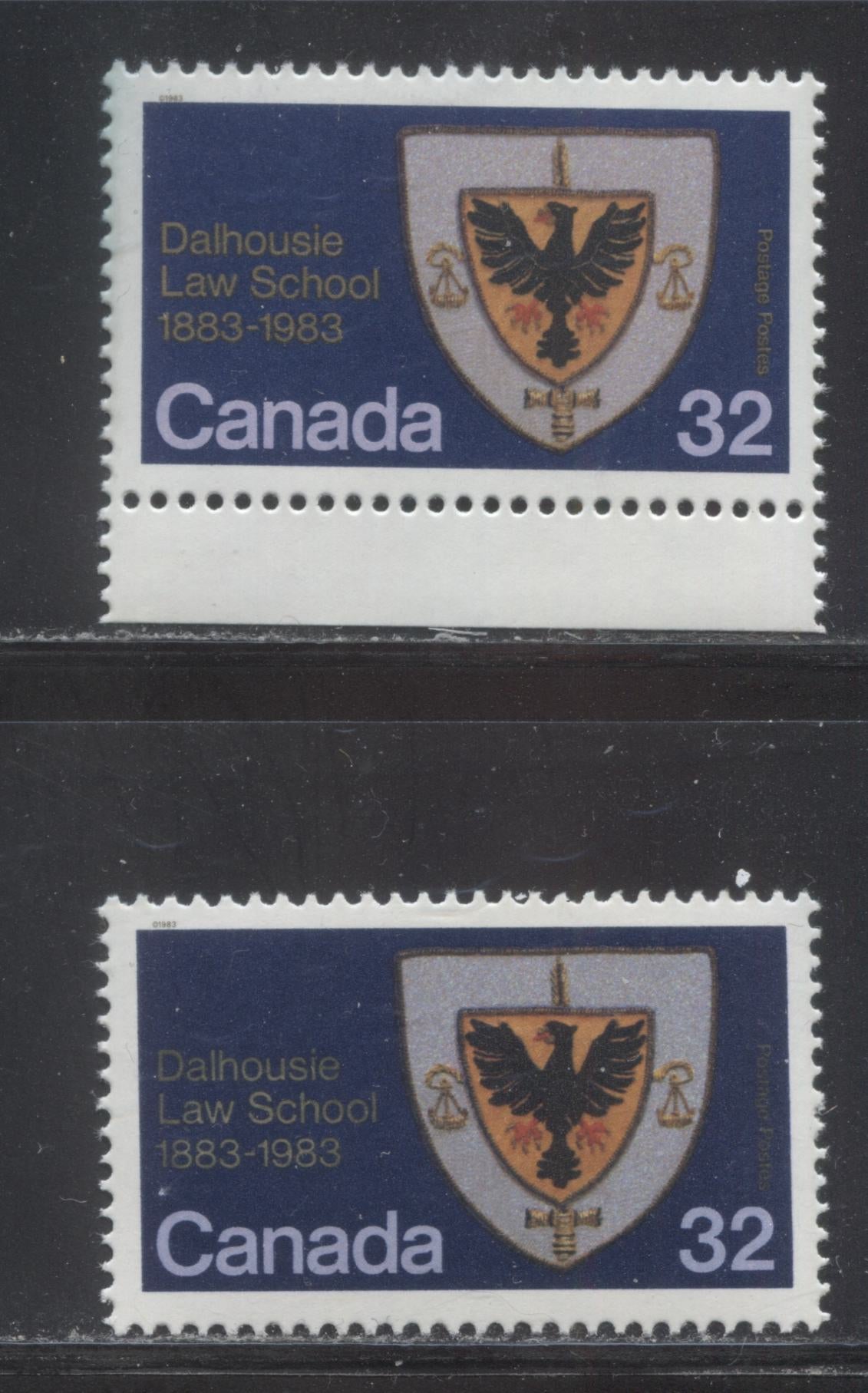 Canada #1003 32c Dalhousie Law School Issue, a Two VFNH Singles, One Showing Weak Gold Inscription