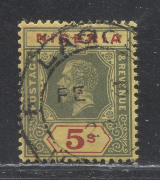Nigeria SG#10b 5/- Green And Red On Deep Yellow King George V Issue 1914-1922 De La Rue Imperium Keyplate Design, A VF CDS Cancel