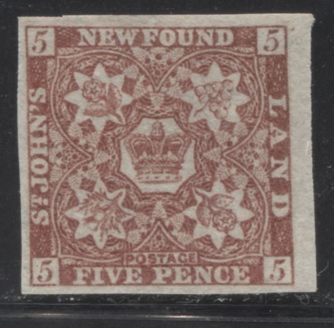 Newfoundland #12Ai 5d Venetian Red, Crown and Heraldic Flowers, 1860-1861 Pence Issue, An Extremely Fine Unused Example on Thin Soft Wove, With Watermark