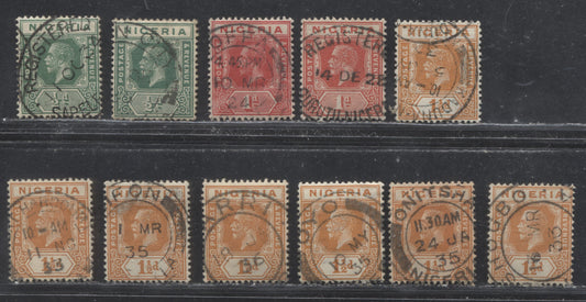 Nigeria SG#15/17 1/2d Blue, 1d Red And 1.5d Orange King George V Issue 1921-1934 De La Rue Imperium Keyplate Design, Die 2. Eleven VF SON Cancels