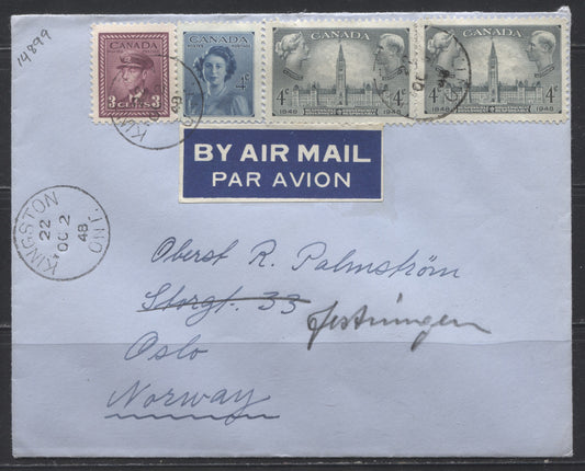 October 1948 Single Weight Airmail Cover to Norway, Franked With Responsible Government Issue, the Day After Issue
