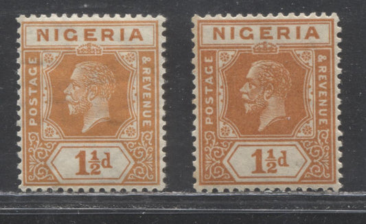 Nigeria SG#17 1.5d Pale Orange on Orange And Deep Orange King George V Issue 1921-1934 De La Rue Imperium Keyplate Design. Two VF Examples Of Different Printings