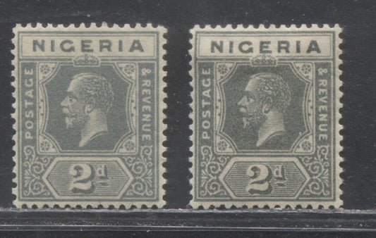 Nigeria SG#18a 2d Bluish Gray And Deep Gray King George V Issue 1921-1934 De La Rue Imperium Keyplate Design, Die 2. Two VF Examples Of Different Shades