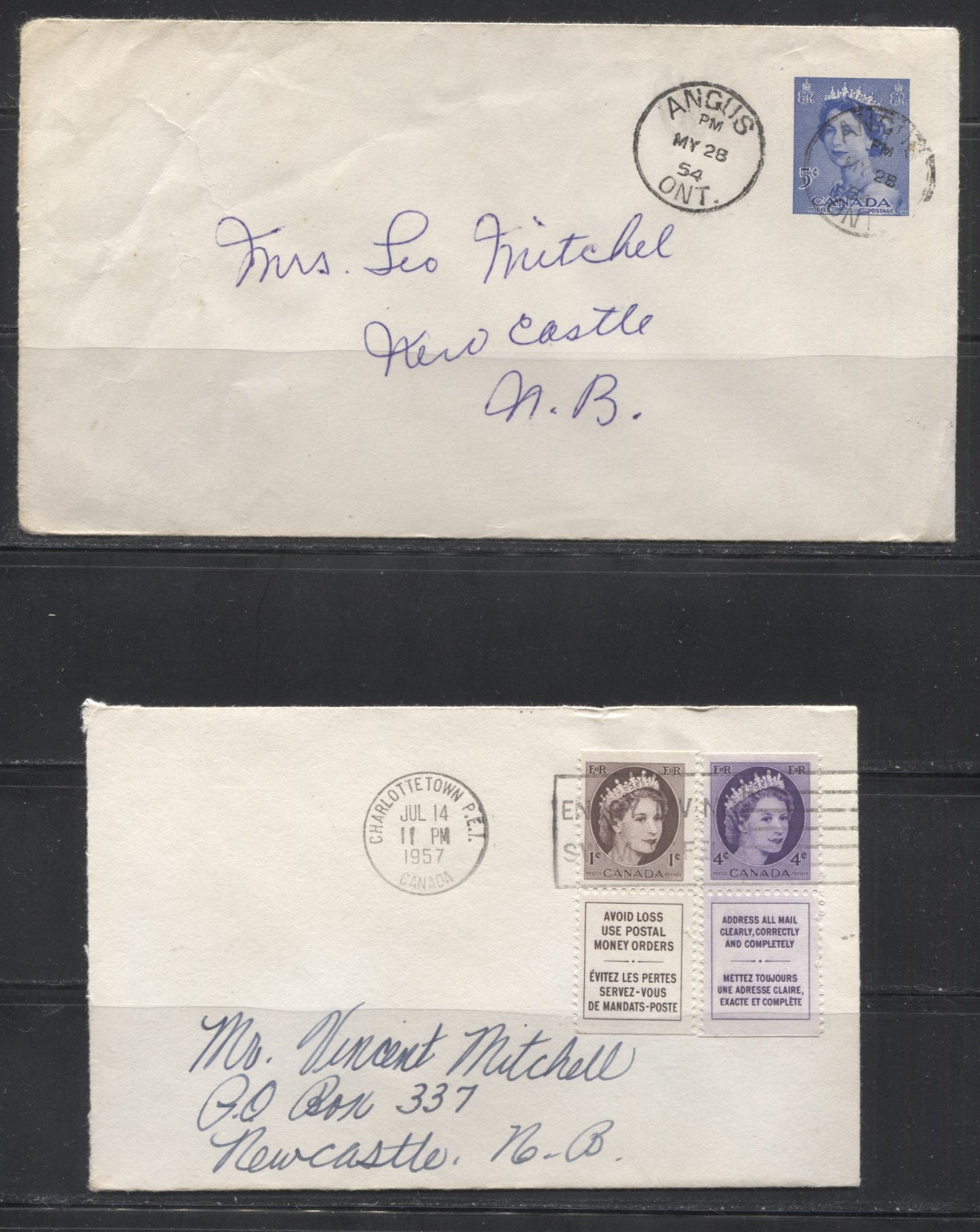 Canada #337/340as, U75 1c Violet Brown - 4c Violet Queen Elizabeth II, 1954-1962 Wilding Issue, Three 1954-57 Domestic Covers Bearing Various Frankings