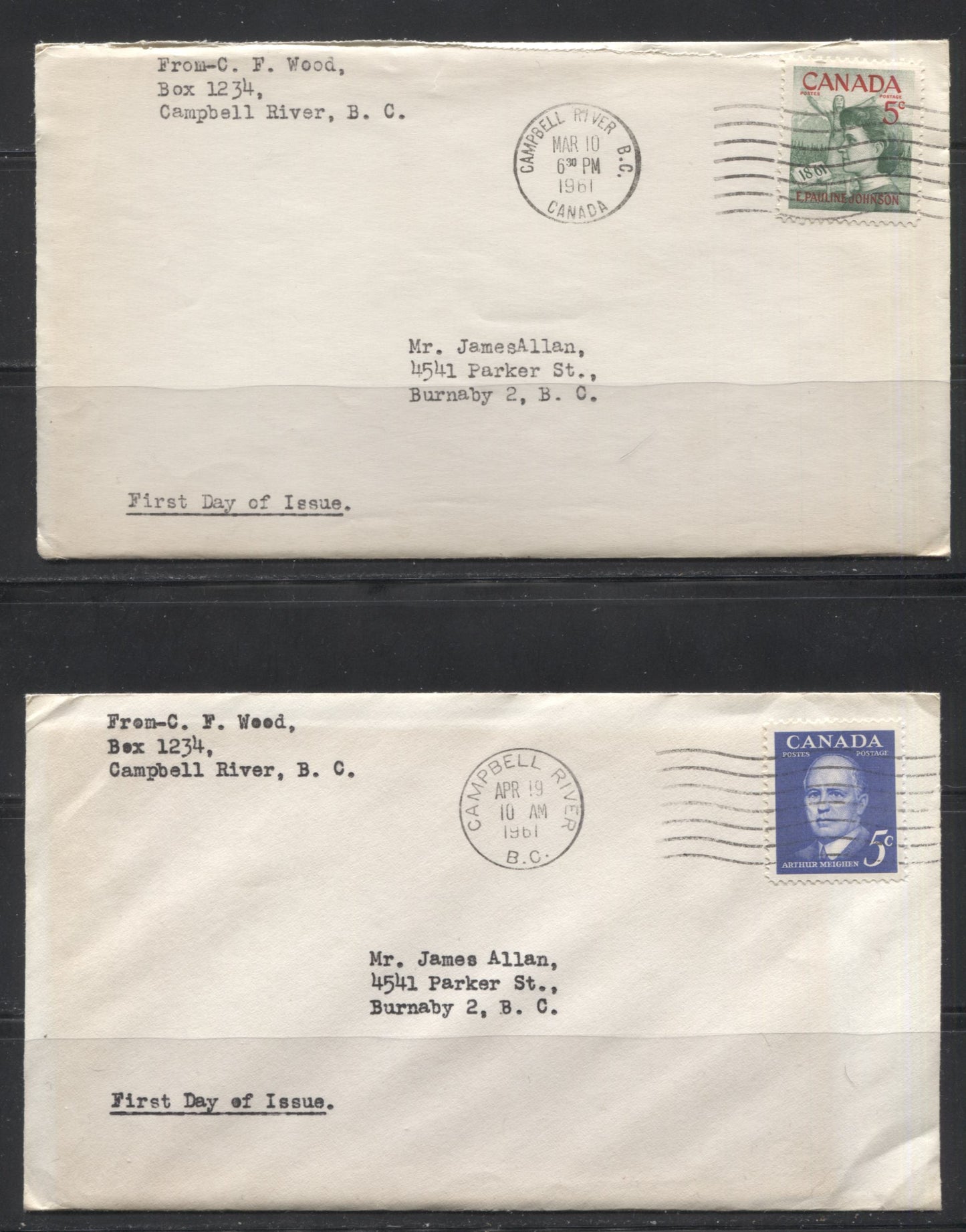 Canada #389/393  , 1960-61 Commemorative A Mixed Set of First Day Covers Released During 1960-61.