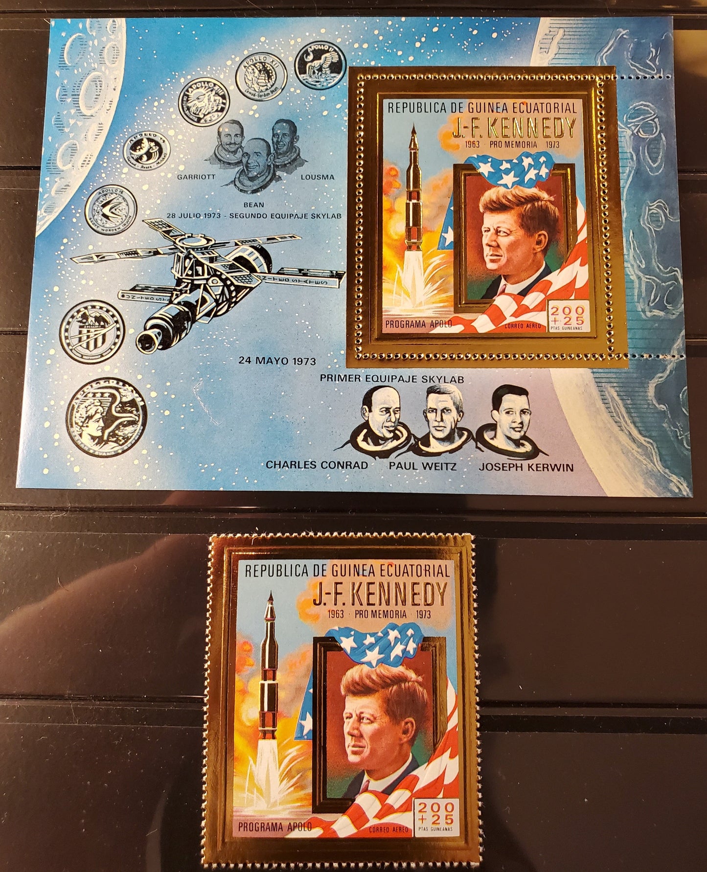 Lot 229 Equatorial Guinea, 1974 Apollo 11-17, Kennedy, Semi Postal & Airmail, A VFNH Range Of Single & Souvenir Sheet, 2017 Scott Cat. $15 USD, Click on Listing to See ALL Pictures