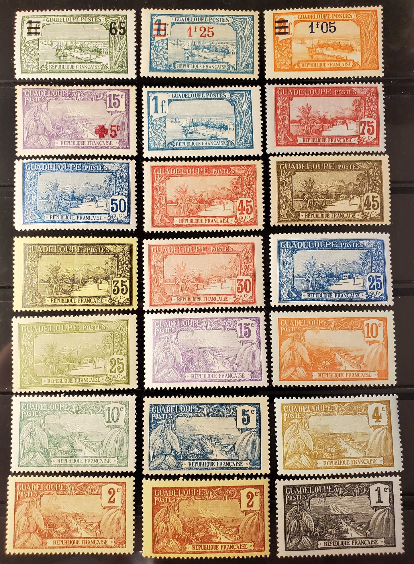 Lot 361 Guadeloupe SC#54/91 1905-1927 Pictorial Keyplate Definitives , A F/VFOG Range Of Singles, 2017 Scott Cat. $14.8 USD, Click on Listing to See ALL Pictures