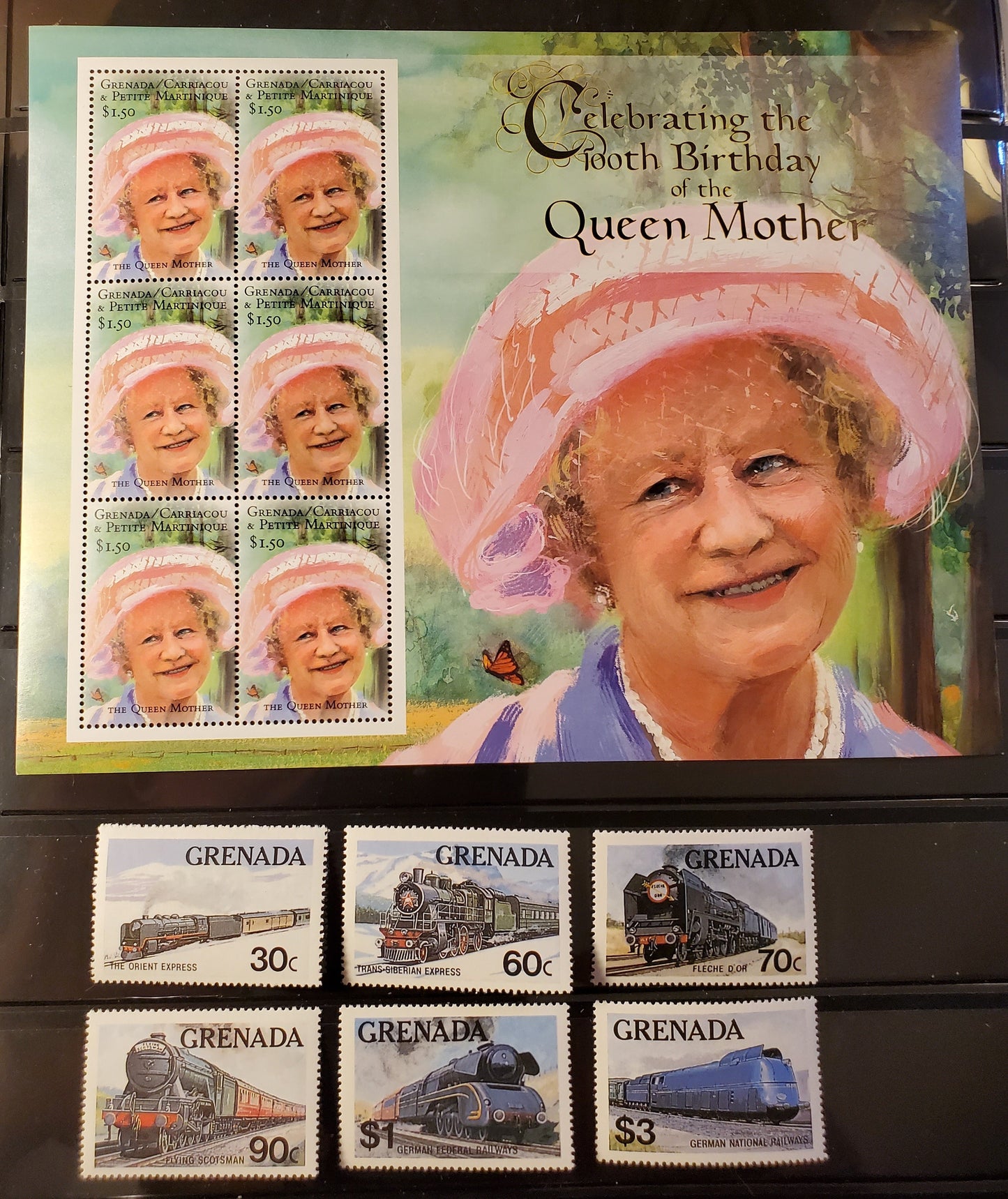 Lot 363 Grenada & Grenada Grenadines SC#1120/2269 1983-2000 Trains & Queen Mother, A VFNH Range Of Panes Of 6 & 10, 2017 Scott Cat. $19.1 USD, Click on Listing to See ALL Pictures