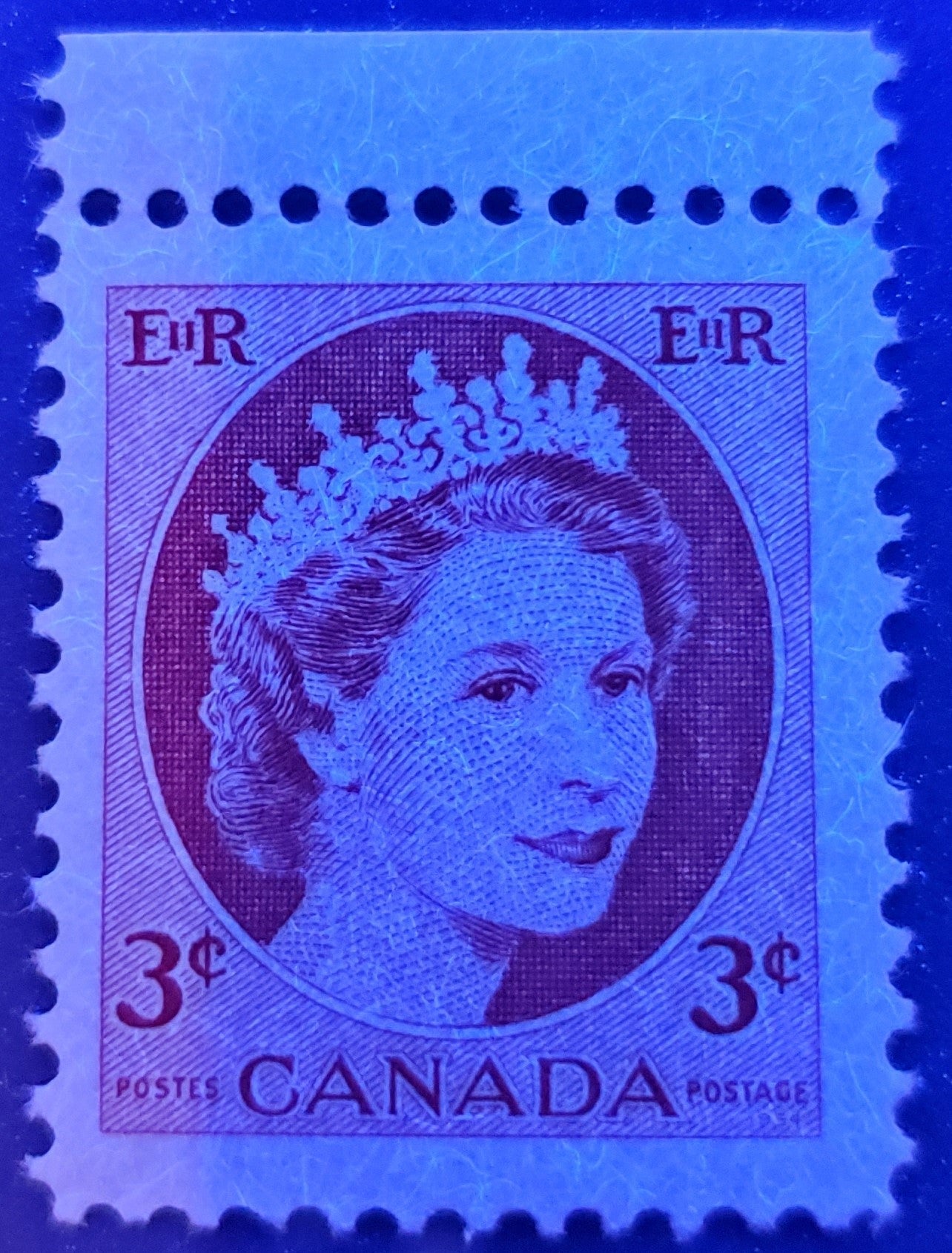 Lot 280  Canada SC#339iii 3c Cerise Queen Elizabeth II, 1954-1962 Wilding Issue, a VFNH Single on the Scarce HB Paper, Click on Listing to See ALL Pictures