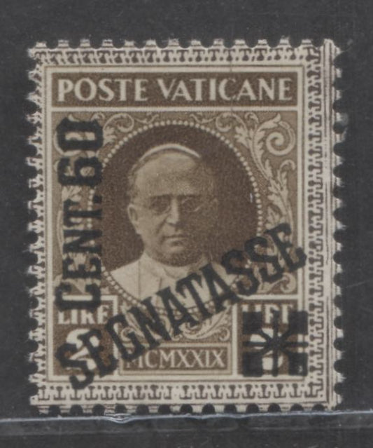 Lot 66 Vatican City SC#J5 60c Brown 1931 Postage Dues, A FOG Example, Click on Listing to See ALL Pictures, 2017 Scott Cat.. $40 USD