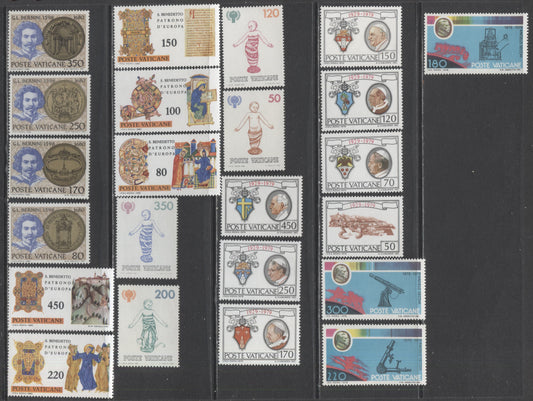 Lot 69 Vatican City SC#654-676 1979-1980 Commemoratives, 25 VFNH Singles, Click on Listing to See ALL Pictures, 2017 Scott Cat.. $6.3 USD