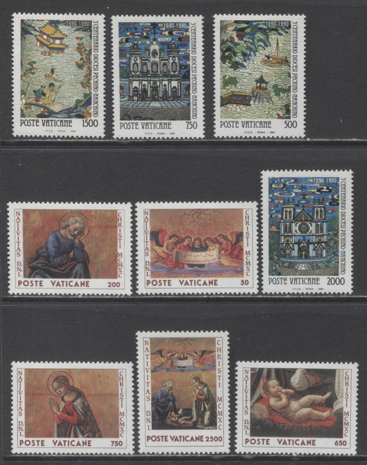 Lot 85 Vatican City SC#861-869 1990 Commemoratives, 9 VFNH Singles, Click on Listing to See ALL Pictures, 2017 Scott Cat.. $13.7 USD
