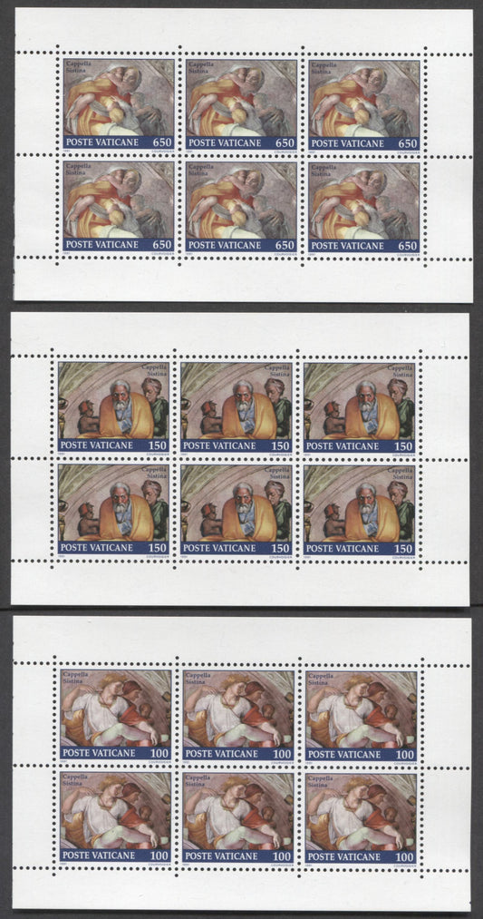 Lot 87 Vatican City SC#871a-877a 1991 Definitives, 3 VFNH Booklet Panes Of 6, Click on Listing to See ALL Pictures, 2017 Scott Cat.. $7.5 USD