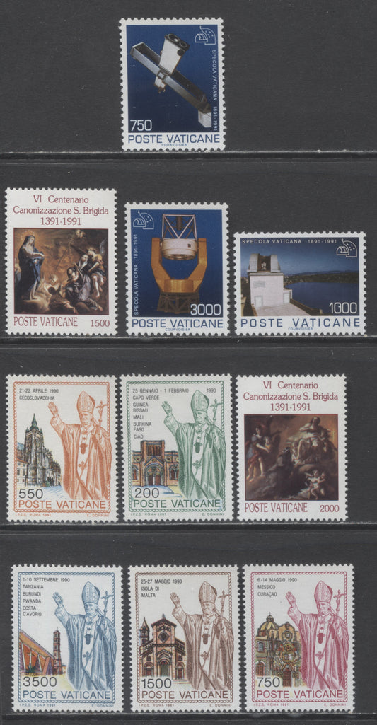 Lot 89 Vatican City SC#885-894 1991 Commemoratives, 10 VFNH Singles, Click on Listing to See ALL Pictures, 2017 Scott Cat.. $24.8 USD