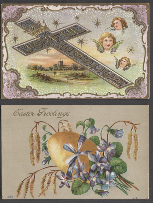 Lot 9 Group of 4 1910's Easter Postcards, Nicer Designs, All Embossed, 1 Stamped, Net Est. $8