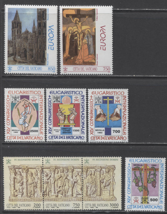 Lot 95 Vatican City SC#927-933 1993 Commemoratives, 7 VFNH Singles & Strip of 3, Click on Listing to See ALL Pictures, 2017 Scott Cat.. $13.6 USD