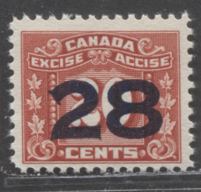 Lot 86 Canada #F135 28c on 20c Red, 1934-1948 Surcharged Three Leaf Excise Tax, A FNH Single, Yellowish Cream Gum
