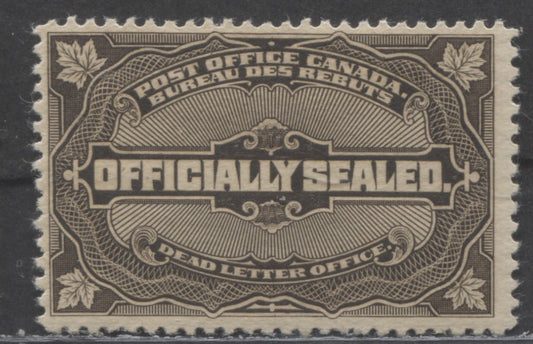 Lot 9 Canada #OX4 Brown Black, 1913 Officially Sealed Stamps, A FOG Single
