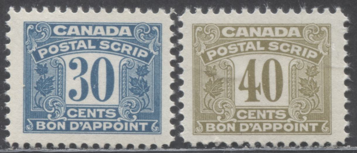 Lot 93 Canada #FPS52-53 30c & 40c Blue & Olive, 1967 Third Postal Scrip Issue, 2 FNH Singles