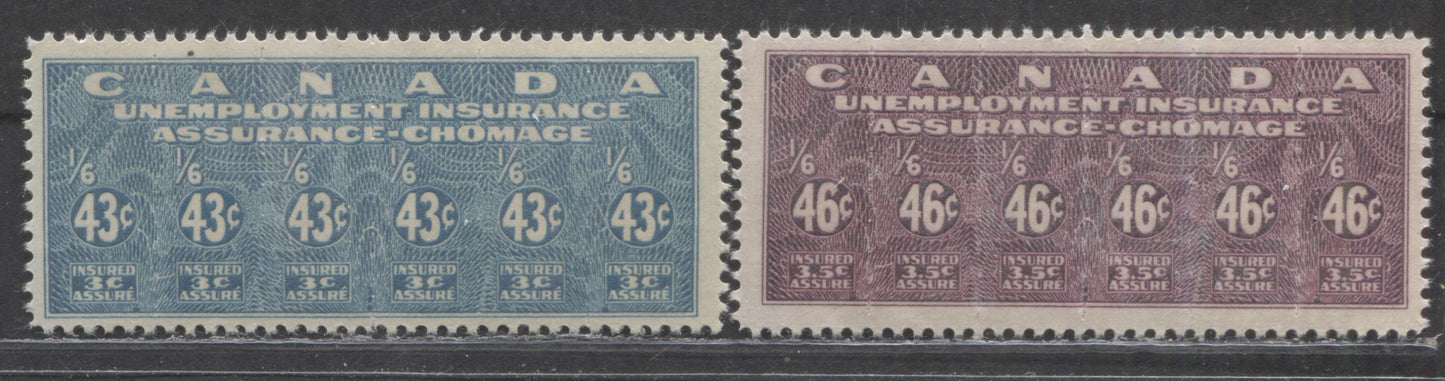 Lot 98 Canada #FU5-6 43c & 46c Blue & Violet, 1941 Unemployment Insurance Issue, 2 F/VFNH Singles