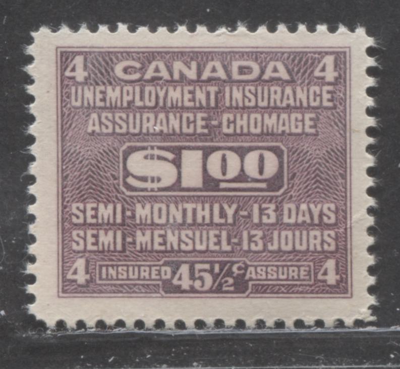 Lot 99 Canada #FU10 $1 Violet, 1941 Unemployment Insurance Issue, A FNH Single