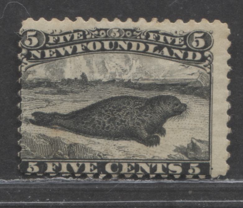 Lot 101 Newfoundland #26 5c Black Harp Seal, 1865-1894 First Cents Issue, A VGOG Single
