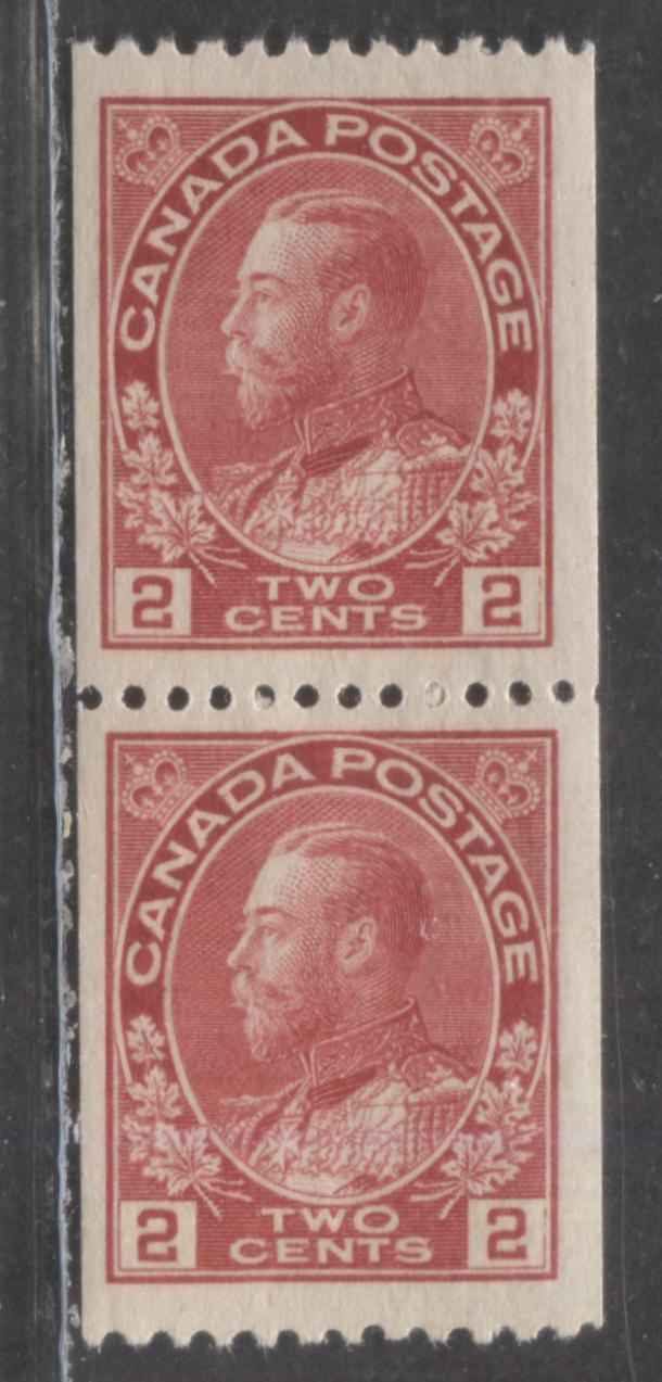 Lot 15 Canada #132iii 2c Rose Carmine King George V, 1915-1924 Admiral Coil Issue, A FNH Coil Pair With A Normal Frameline, Perf 12 Horizontally