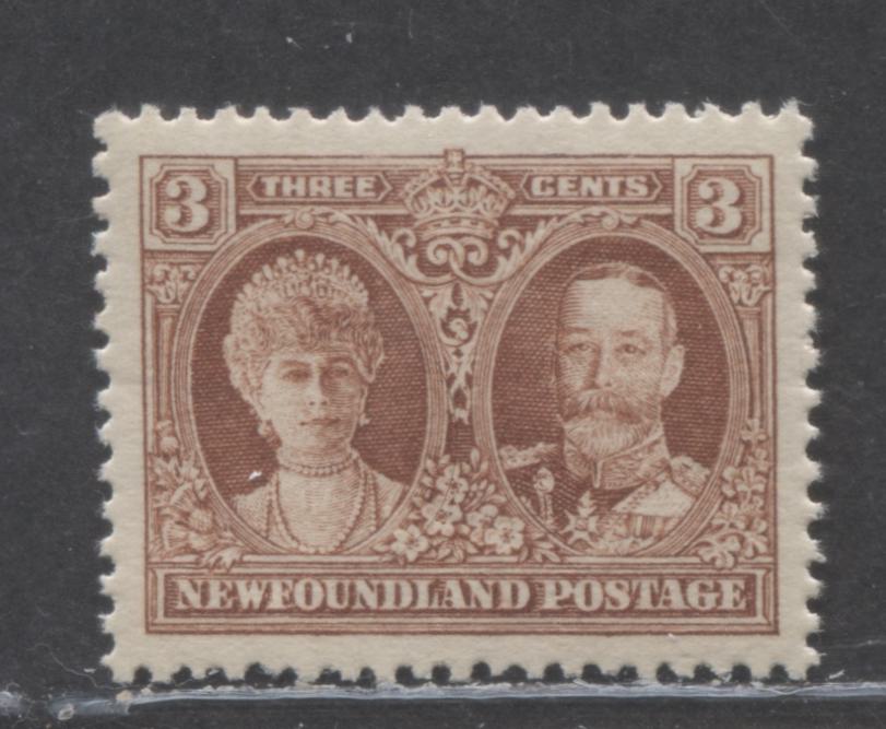 Lot 197 Newfoundland #165 3c Deep Red Brown King George V & Queen Mary, 1929-1931 Re-Engraved Pictorial Issue, A VFNH Single, Line Perf 13.6