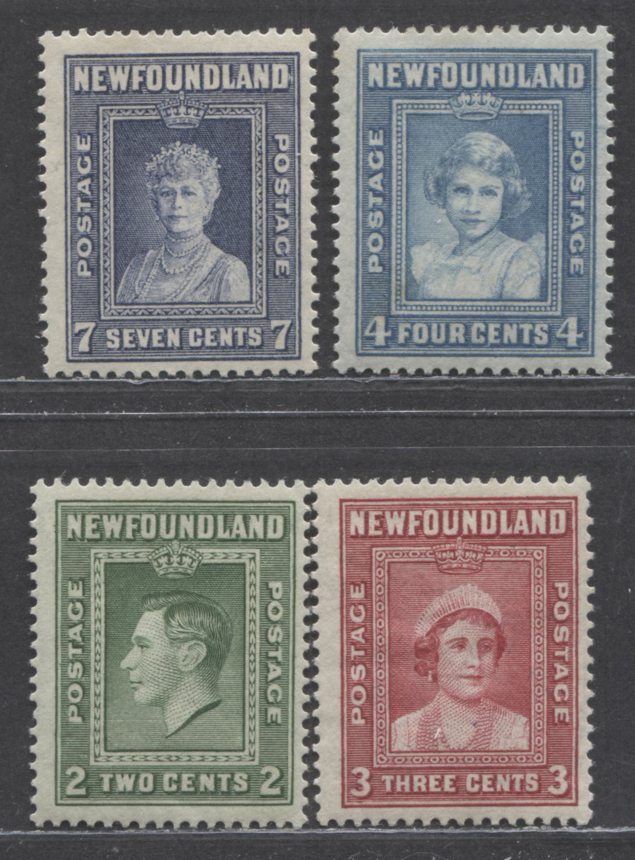 Lot 226 Newfoundland #245-248 2c - 7c Green - Dark Ultramarine King George VI - Queen Mary, 1938 Royal Family Issue, 4 F/VFOG Singles