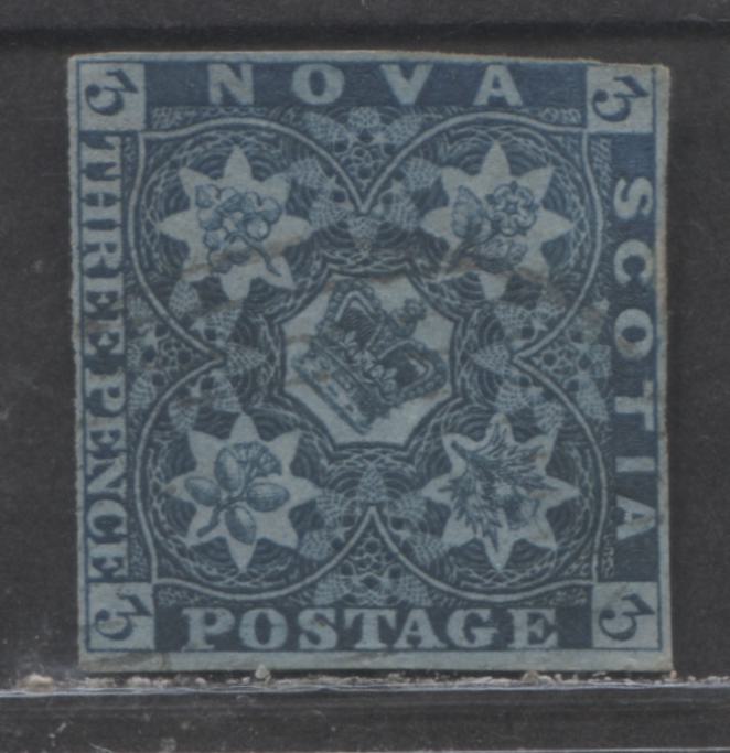 Lot 246 Nova Scotia #3 3d Dark Blue Heraldry & Flowers, 1851-1857 Pence Issue, A Very Good Used Single