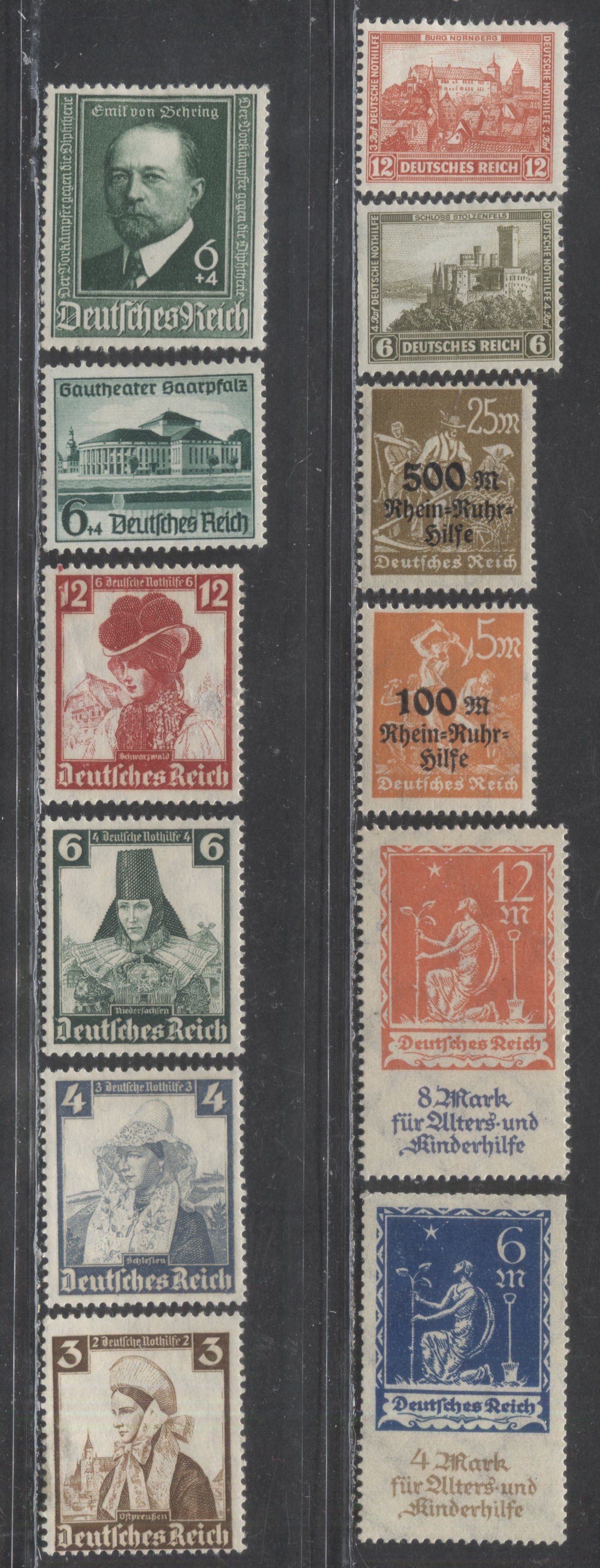 Lot 270 Germany SC#B3/B186 1922-1940 Semi Postals, 12 F/VFOG Singles, Click on Listing to See ALL Pictures, 2022 Scott Classic Cat. $7.3 USD