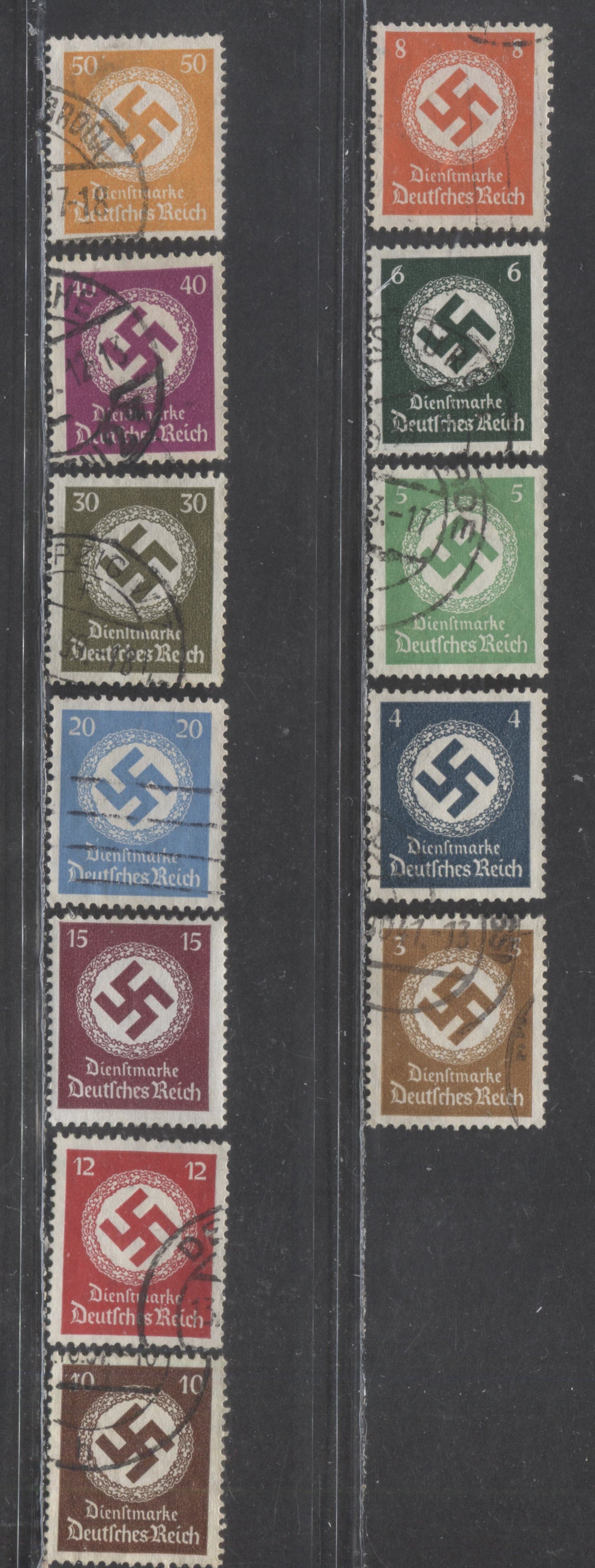 Lot 279 Germany SC#O80-O91 1934 Officials, 12 Fine/Very Fine Used & OG Singles, Click on Listing to See ALL Pictures, 2022 Scott Classic Cat. $23.35 USD