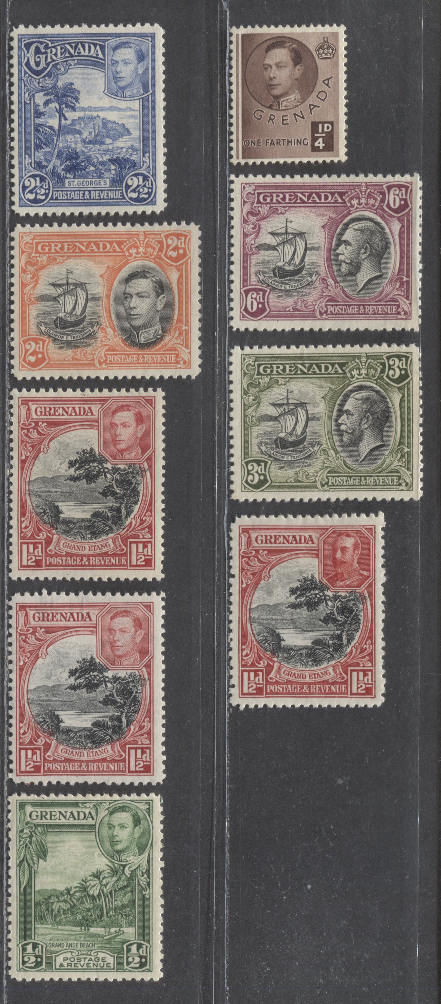 Lot 304 Grenada SC#116a/136 1934-1938 Definitives, 9 VFOG Singles, Click on Listing to See ALL Pictures, 2022 Scott Classic Cat. $20.65 USD