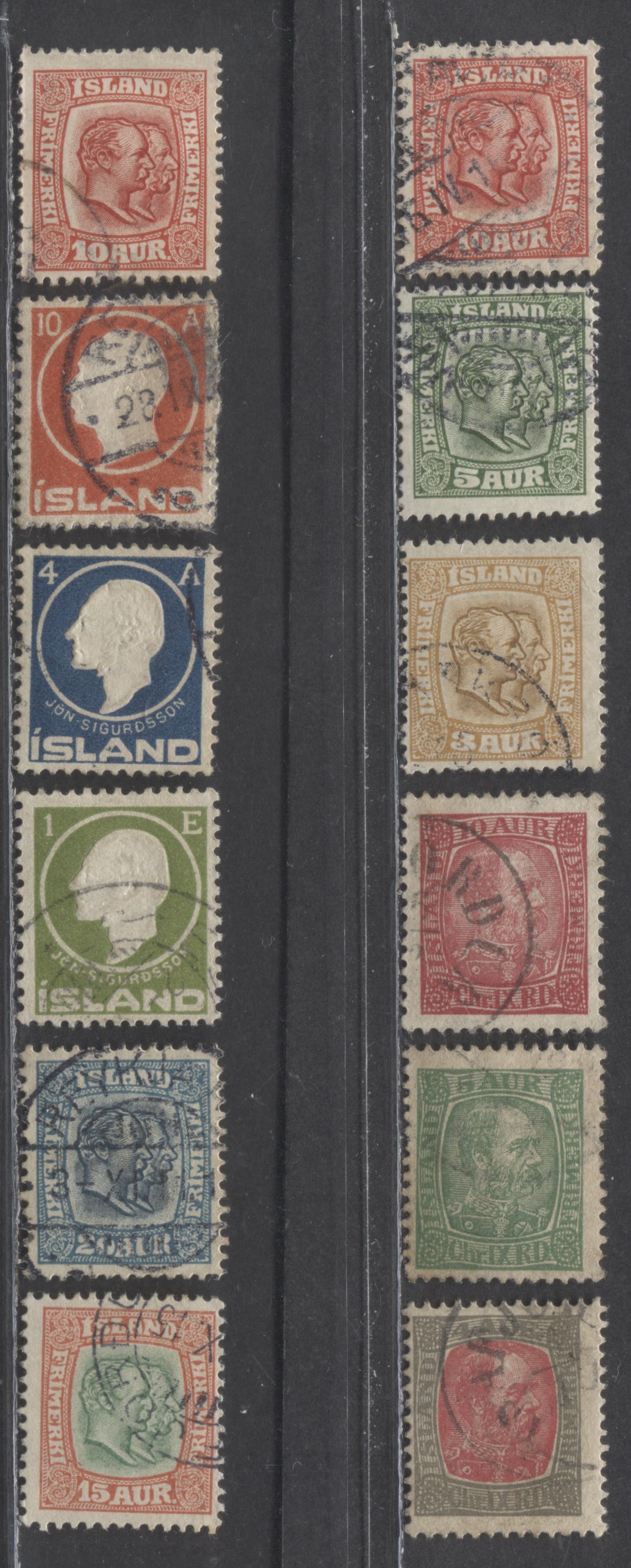 Lot 350 Iceland SC#35/104 1902-1918 Definitives, 12 Fine/Very Fine Used Singles, Click on Listing to See ALL Pictures, 2022 Scott Classic Cat. $32.35 USD