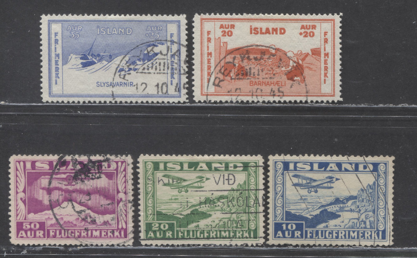 Lot 357 Iceland SC#B2/C18 1933-1934 Airmails & Semi Postals, 5 Fine/Very Fine Used Singles, Click on Listing to See ALL Pictures, 2022 Scott Classic Cat. $43.5 USD