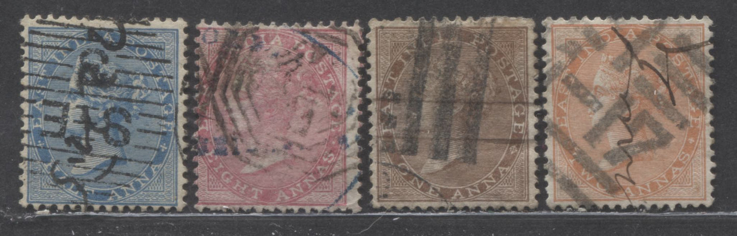 Lot 362 India SC#18/23 1855-1867 Queen Victoria Keyplates, 4 Very Good/Fine Used Singles, Click on Listing to See ALL Pictures, Estimated Value $18 USD