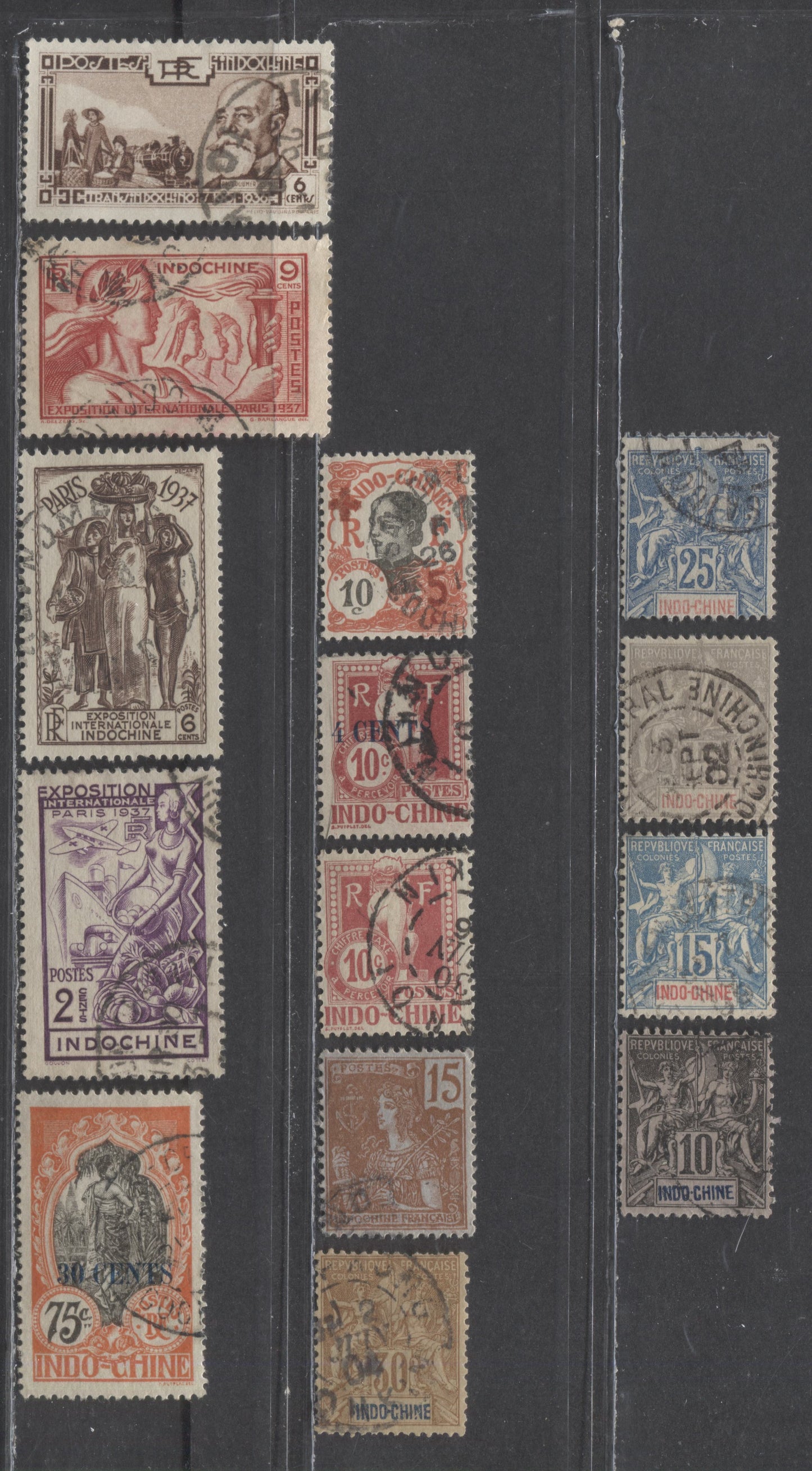 Lot 368 Indo-China SC#8/J21 1892-1938 Definitives, Semi Postals & Postage Dues, 14 Fine/Very Fine Used Singles, Click on Listing to See ALL Pictures, 2022 Scott Classic Cat. $32.55 USD