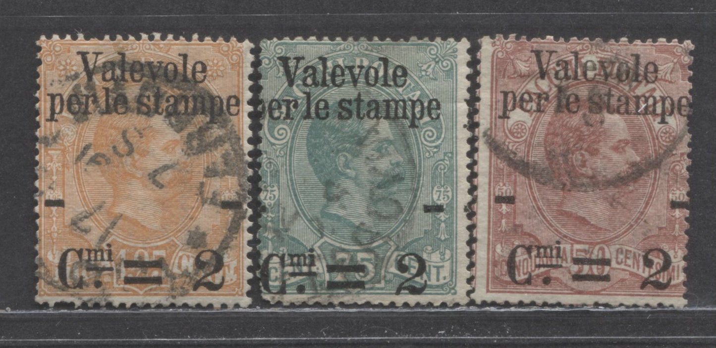 Lot 381 Italy SC#60-62 1890 Surcharged Parcel Post Ossue, 3 Very Good Used Singles, Click on Listing to See ALL Pictures, Estimated Value $20 USD