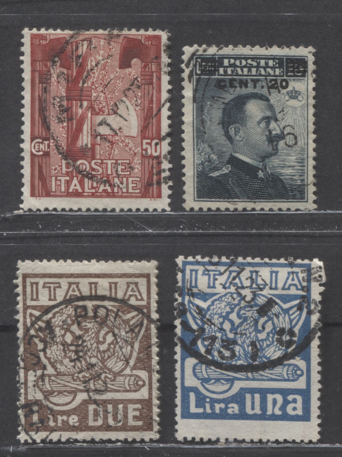 Lot 385 Italy SC#129/163 1916-1923 Surcharges & Fascist March On Rome Issues, 4 Fine/Very Fine Used Singles, Click on Listing to See ALL Pictures, Estimated Value $30 USD