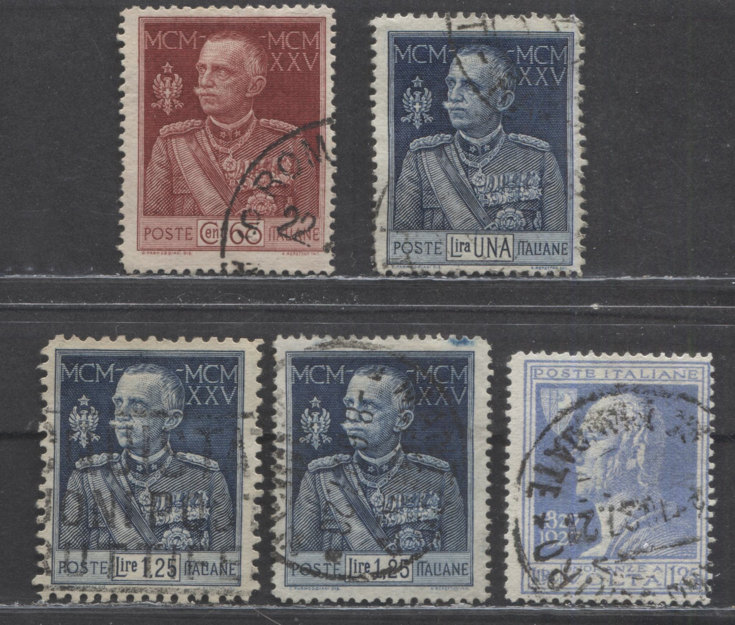Lot 387 Italy SC#175a/191 1925-1927 Coltat Emmanuel III High Values, 5 Fine Used Singles, Click on Listing to See ALL Pictures, Estimated Value $76 USD